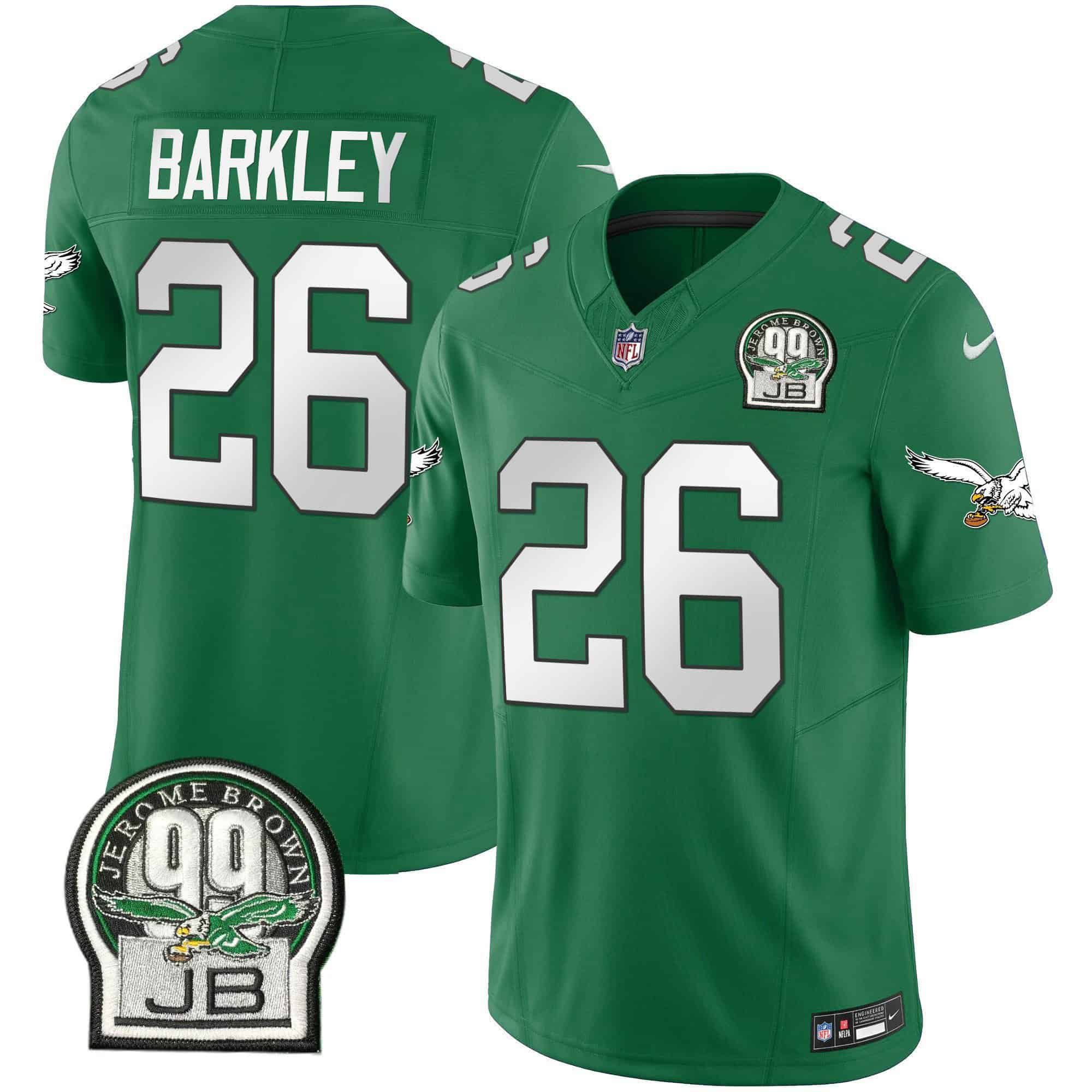 Men Philadelphia Eagles #26 Barkley Green 2024 Nike Jerome Brown Patch Alternate Limited NFL Jersey style 1